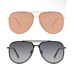 2-pack Vivienfang‎ sunglasses black and gold tone mirrored aviator